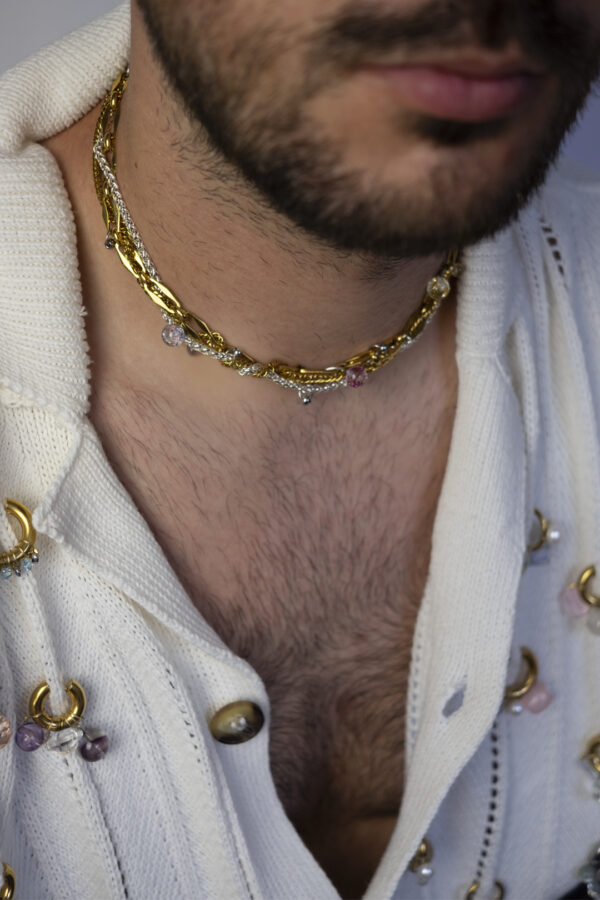 Collier upcyclé en acier inoxydable et piercings de seconde main
