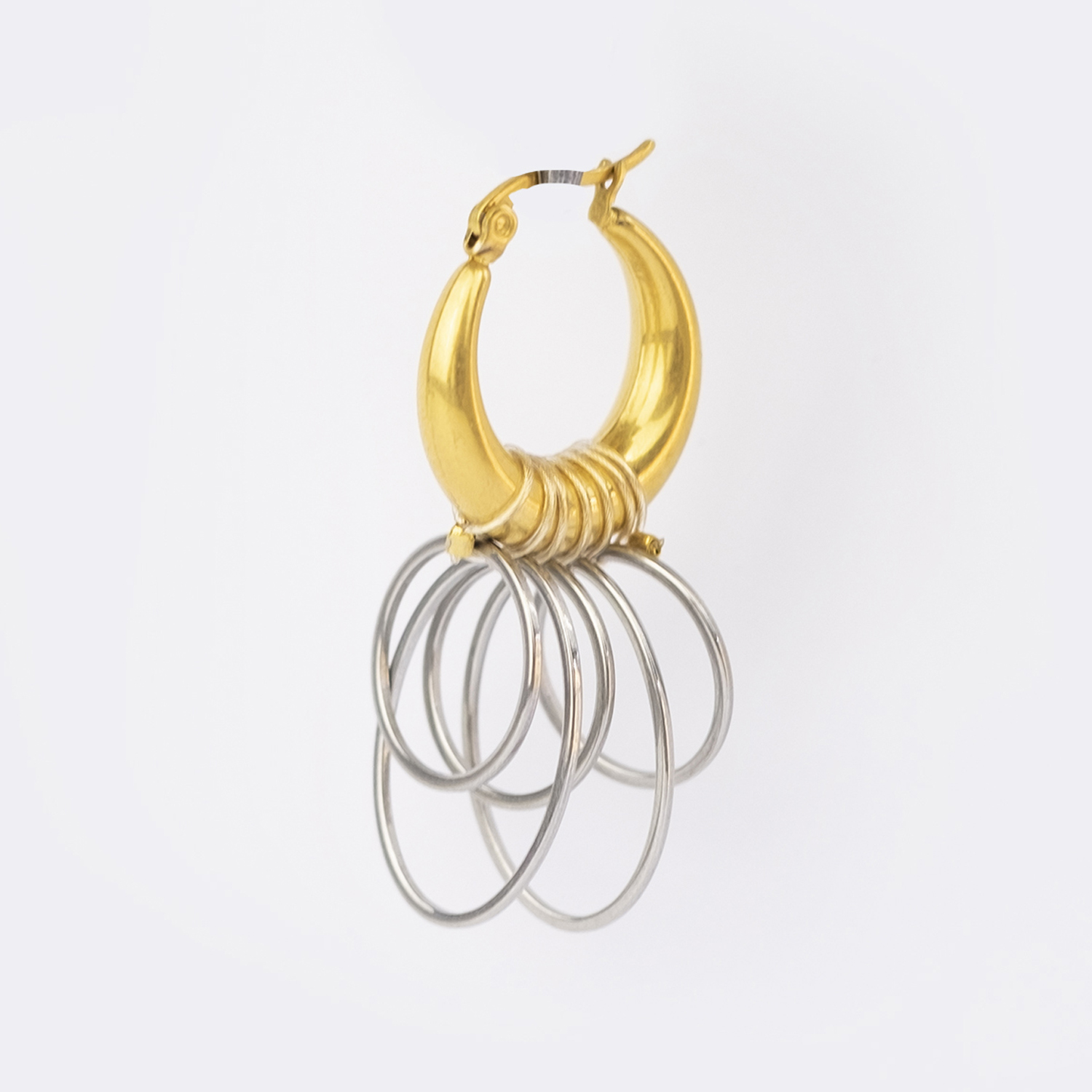 Boucles d'oreilles Chaînette ETIKA en Acier Jaune et Perle d'Eau Douce